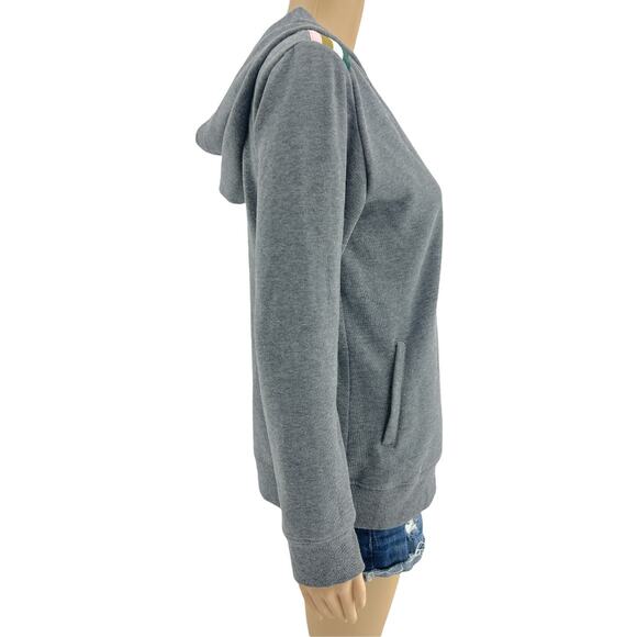 Jessica Simpson SMALL Gray The Warm Up Striped Shoulder Hoodie Sweater - Picture 4 of 6